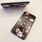 Wholesale iPhone 7 Plus Classic Flower Design Ring Holder Case (Black)